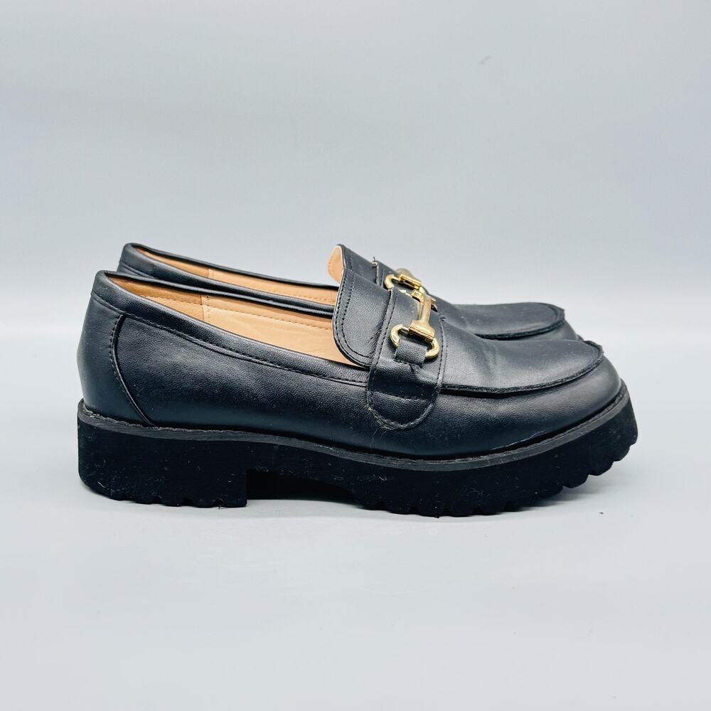 Princess Polly Shoes Womens 6 Black Vegan Leather Bit Loafer Lug Sole Chunky